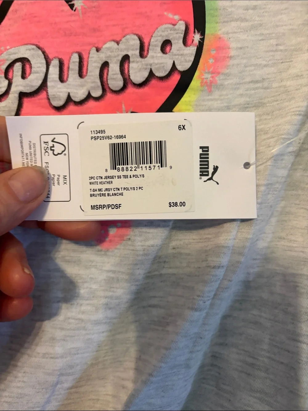 Puma Girls Gray Tee with Neon Heart & Multicolor Neon Leggings - Picture 3 of 5